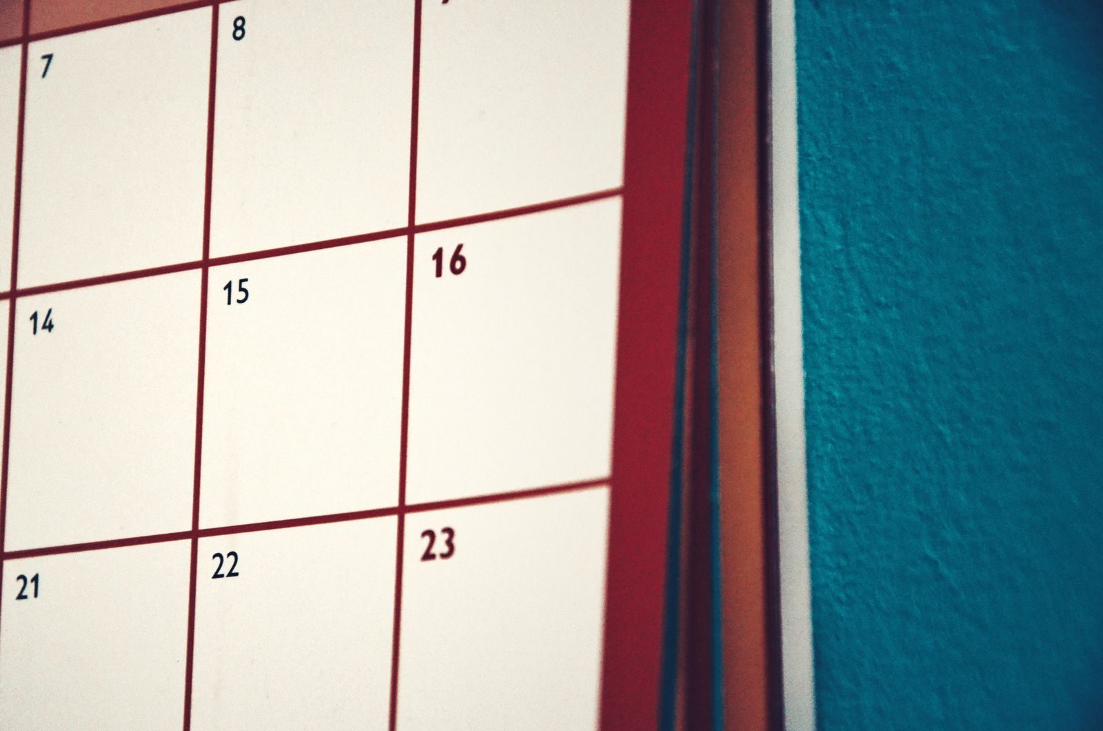 Calendrier mural, quelques dates visibles